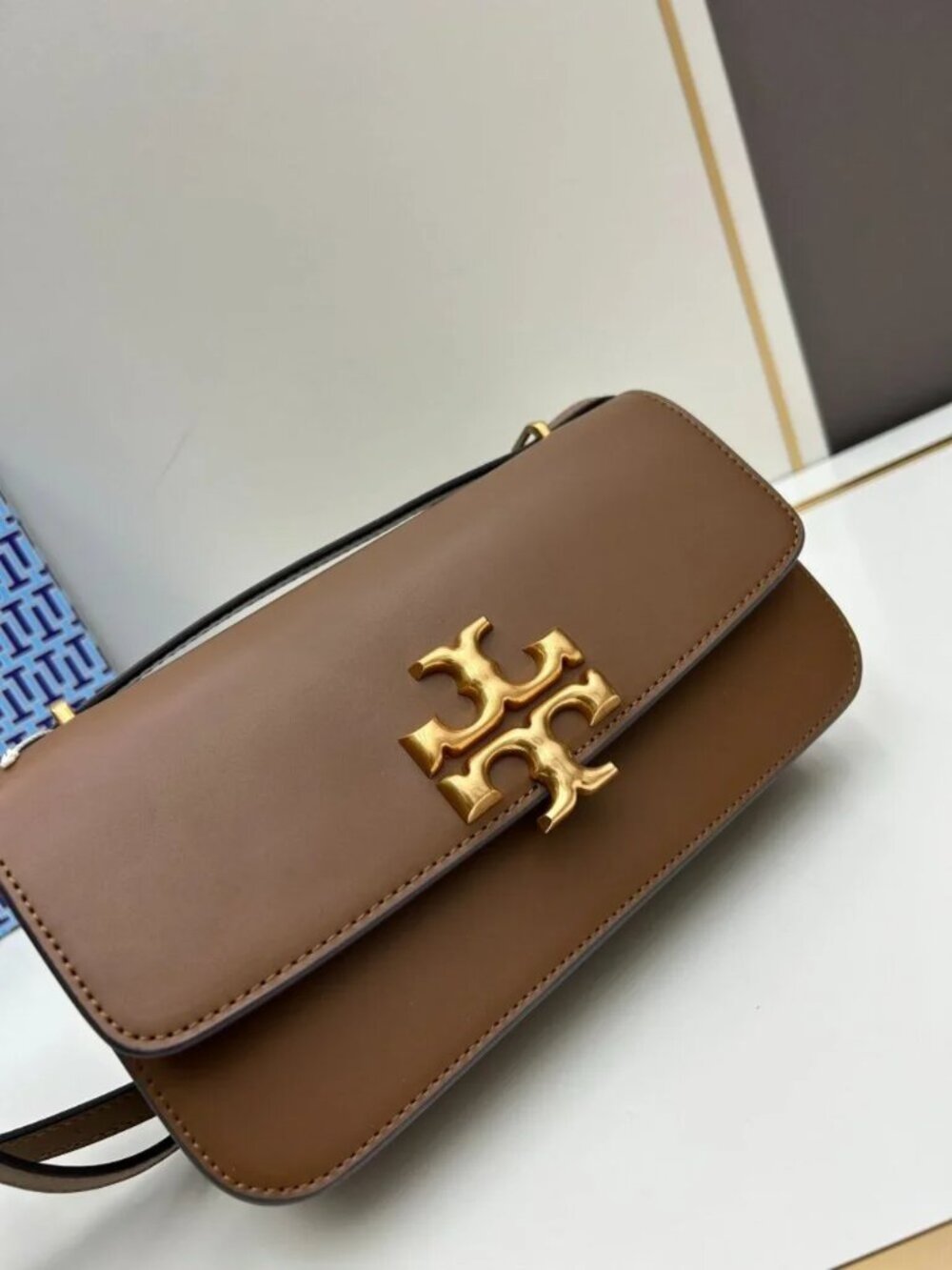Eleanor Brown Leather Shoulder Crossbody Flap Bag View 4